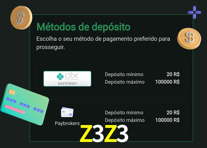 O cassino Z3Z3 oferece uma grande variedade de métodos de pagamento